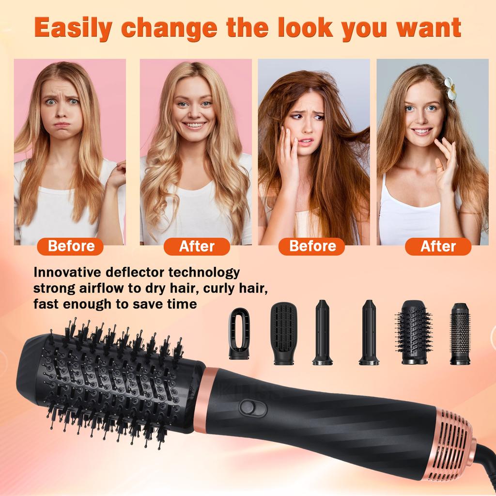5 in 1 Multi Styler Hair Straightener and Curler Volumizer Brush One Step Hot Air Brush 1000W Air Blow Dryer Hair Styler