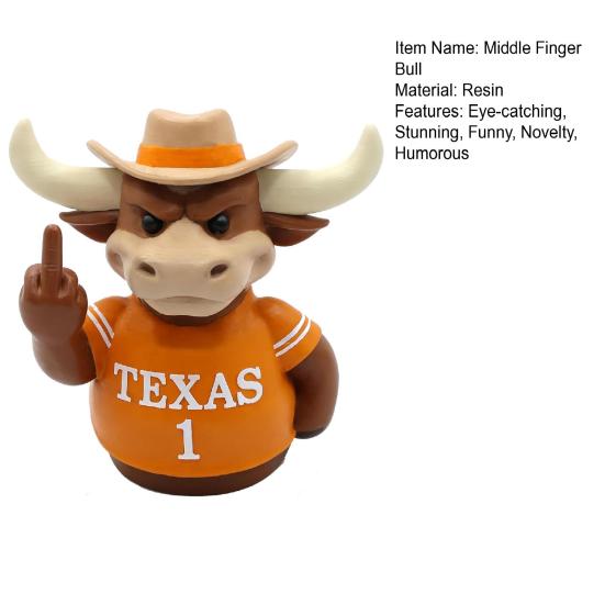 Statue Taureau du Texas Doigt d'Honneur Humour Résine Figurine Vache des Highlands Drôle Décoration Tableau de Bord Voiture pour Camion Bureau Étagère Cadeau Gag pour Hommes