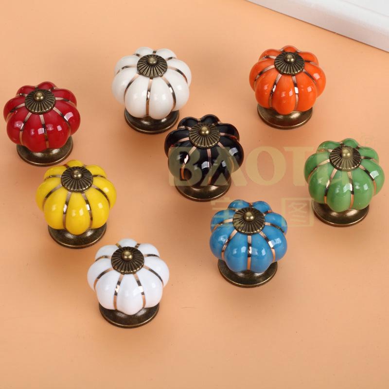 Country-Style Colorful Pumpkin and Ceramic Cartoon Drawer & Cabinet Handles