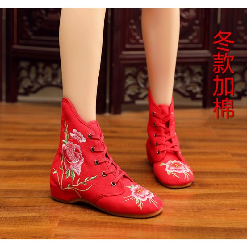 Autumn and winter cm boots embroidered cloth shoes short boots women's inner heightincreasing cloth shoes women's boots