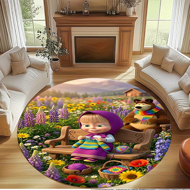 cartoon animation Print Round Rug, Washable Floor Carpet, For Entryway Dorm Laundry Room Office Study, Home Decor Birthday Christmas Gift