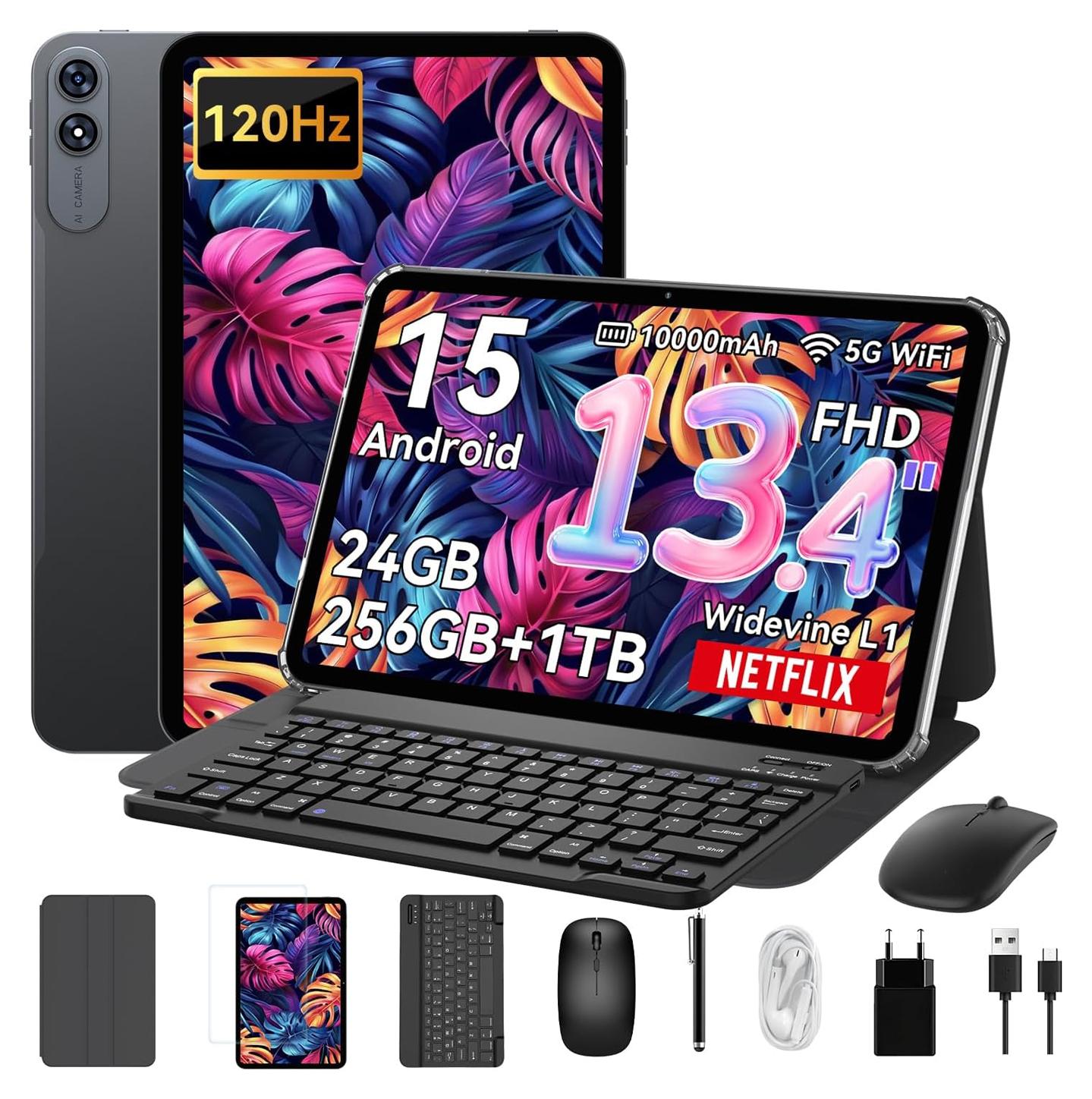 VekfulPC T60 Pro Android 15 8GB RAM 256GB ROM Tablet 13.4 Palcov 1200*1920 FHD Displej Osemjadrový UMS9230S(T7280) PC tablet s klávesnicou a myšou sivá
