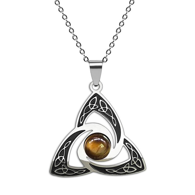 Viking Trinity Knot Mens Stainless Steel Tiger Eye Celtic Lucky Necklace