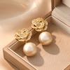 Slightly inlaid with zirconium camellia pearl earrings women's fashion niche design stud earrings and ear jewelry