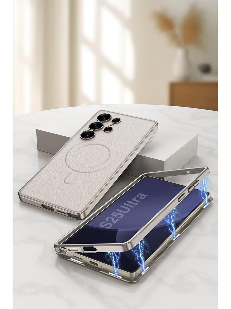 S25ULTRA Phone Case: Cross-Border Leather, Magnetic, Wireless Charging, 2-in-1 Protection