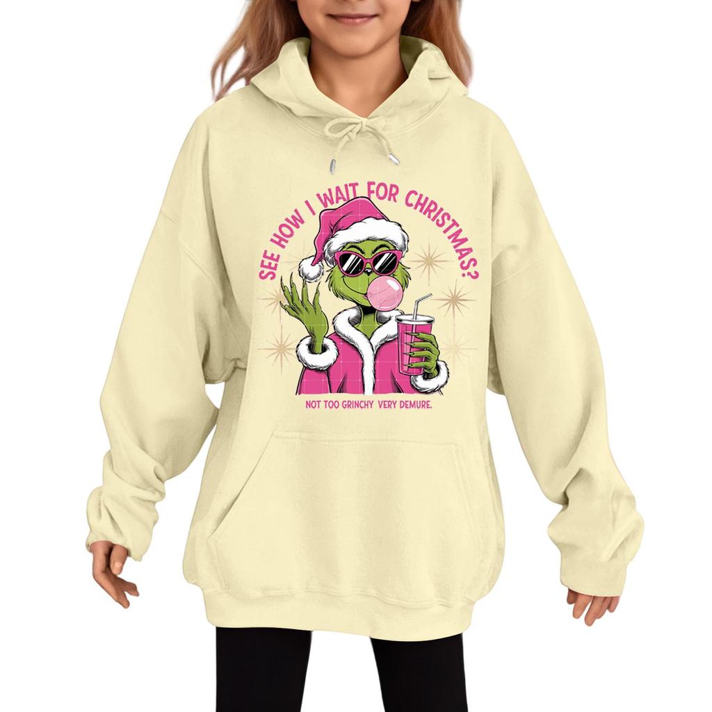 Dětská módní ležérní mikina s dlouhým rukávem, volná, s vánočním potiskem, pulovr s kapucí