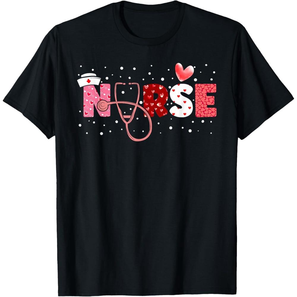 LOVE Stethoscope Nurse Life Valentines Day Cotton Men T Shirt 3XL