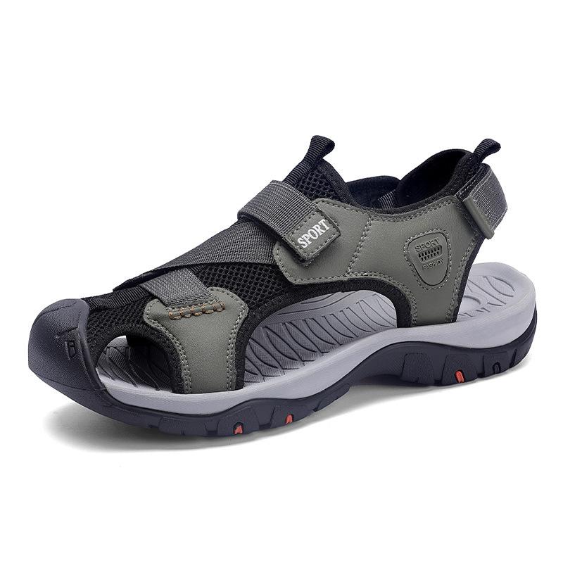 

Summer large size bag head sandals men s wear leather non-slip outdoor beach shoes soft sole light leather sandals 38 зелёный