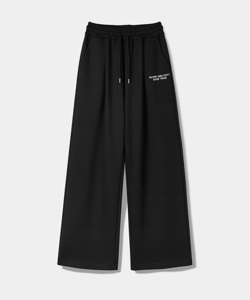 PRINOAR [Fleece Line Option] Statement String Single-Pleat Wide Pants - Black