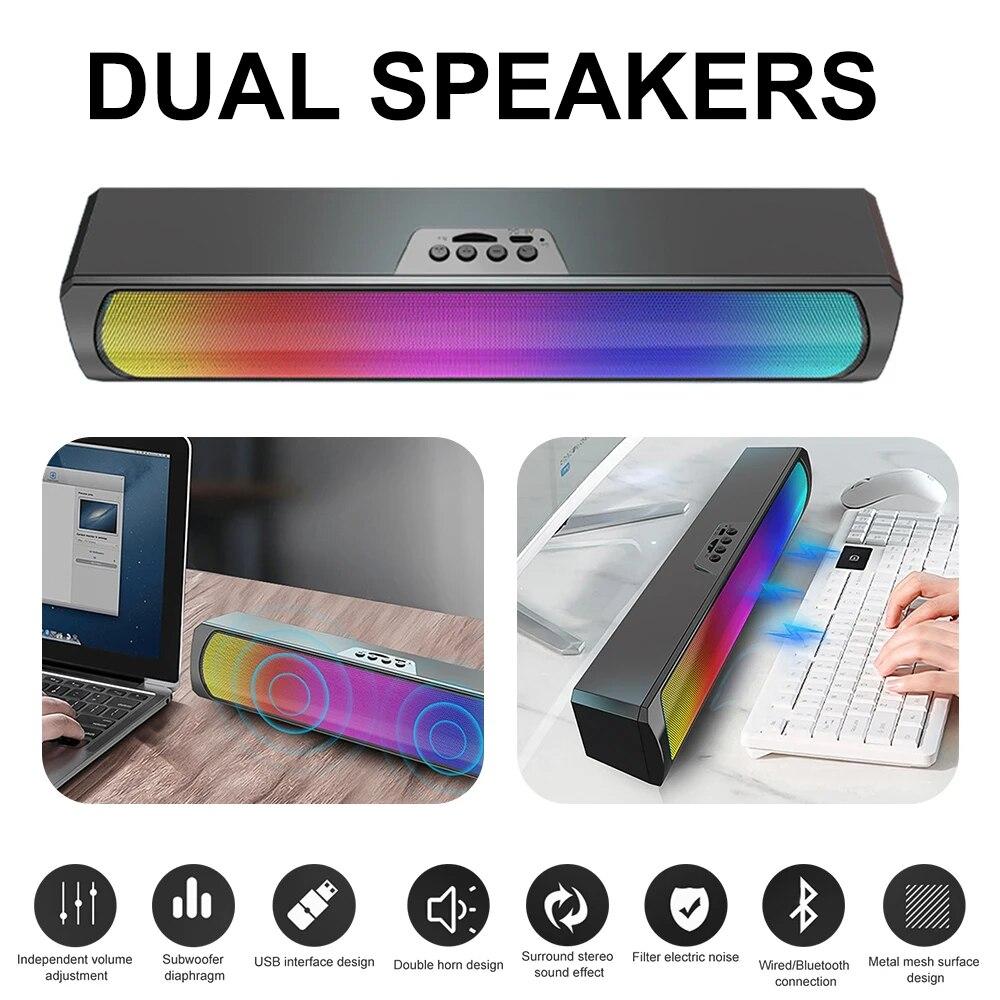 Portable Wireless Subwoofer with RGB Backlit Colorful Light Bluetooth-compatible Speaker for Home Desktop Laptop Support TF Card USB