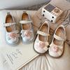 Children's Rose Floral Pearl Mary Jane Shoes - Non-slip, Stylish Spring/Autumn Leather Princess Shoes