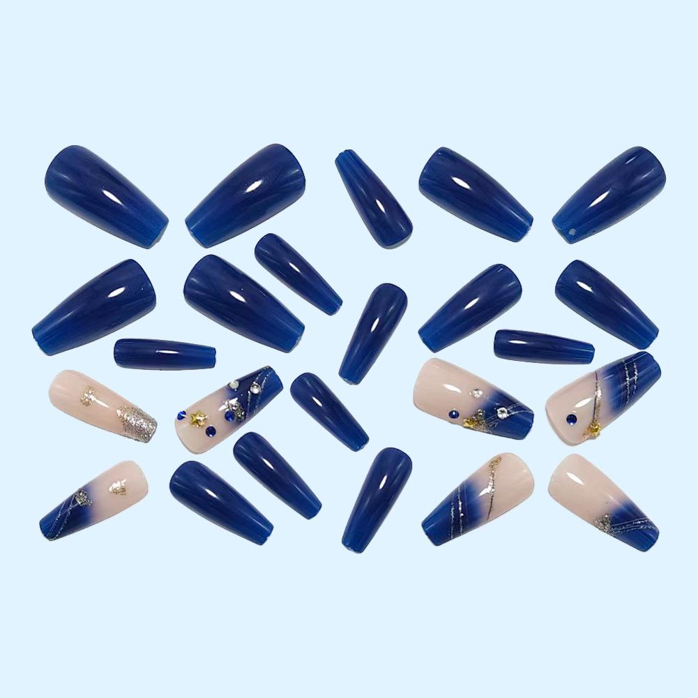 Gradient Rhinestone-Inlaid Ballet Nail Tips - European & American Long Style