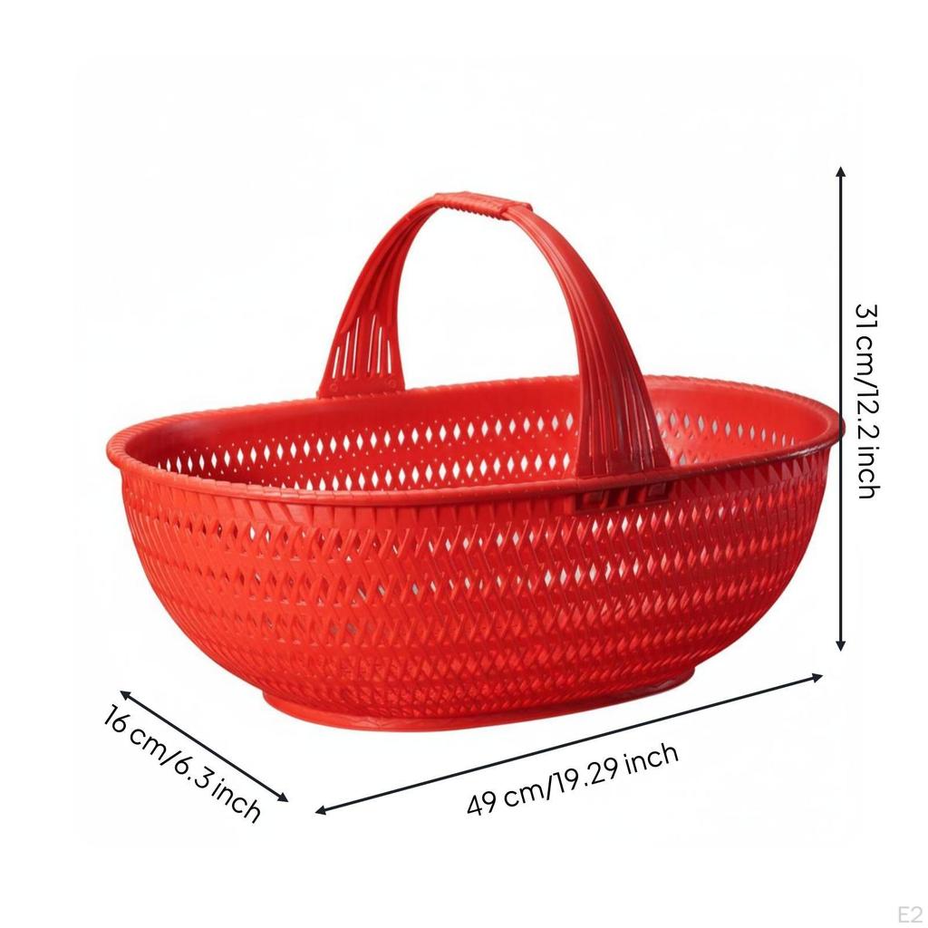 Hand Basket Imitation Bamboo Woven Thick Organizer Bin Red M