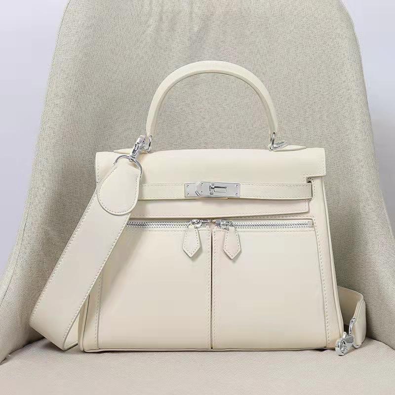 

First layer Swift cowhide double pocket genuine leather women s bag bag large capacity portable versatile shoulder messenger bag 25cm