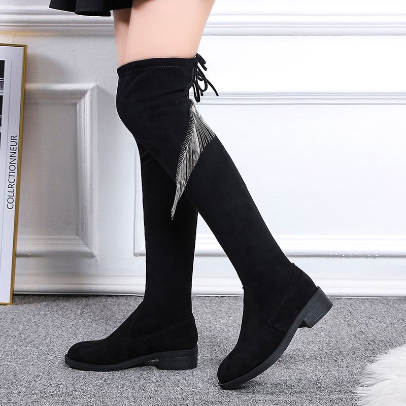 Shoes for Women Elastic Footwear Thigh High Ladies Boots Above Over The Knee Tassel Rhinestone 2024 New Trend Pu On Promotion In