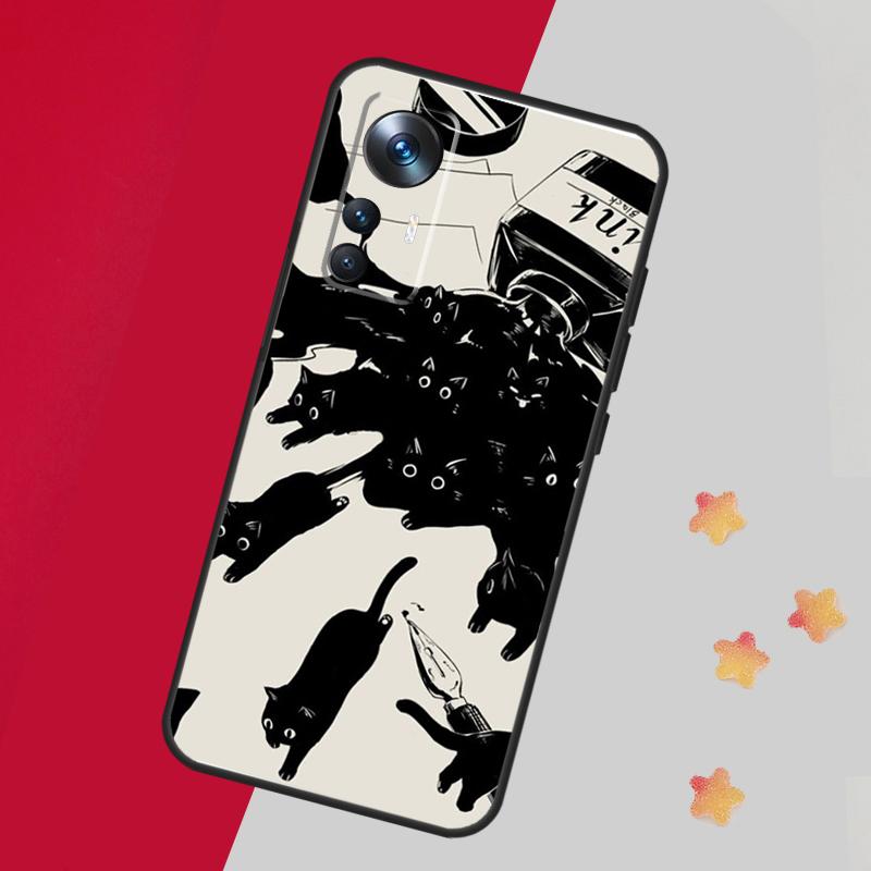 Black Cats Ink Cute Pet Witch Art Case For Xiaomi 15 14 13 Ultra 11T 12T 13T 14T Pro Cover For POCO X7 X6 X3 X5 F5 F6 F7 Pro