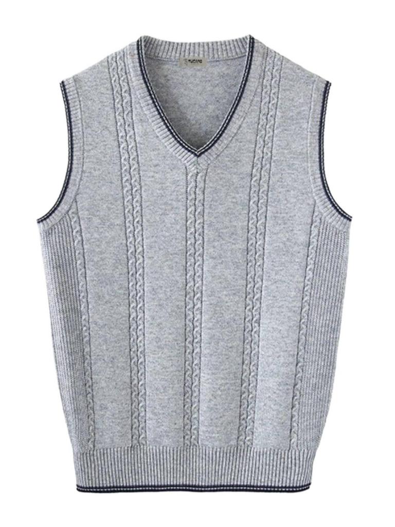Men's Woodpecker Cashmere V-Neck Wool Vest - Solid Color, Sleeveless, Knit Sweater for Spring & Autumn