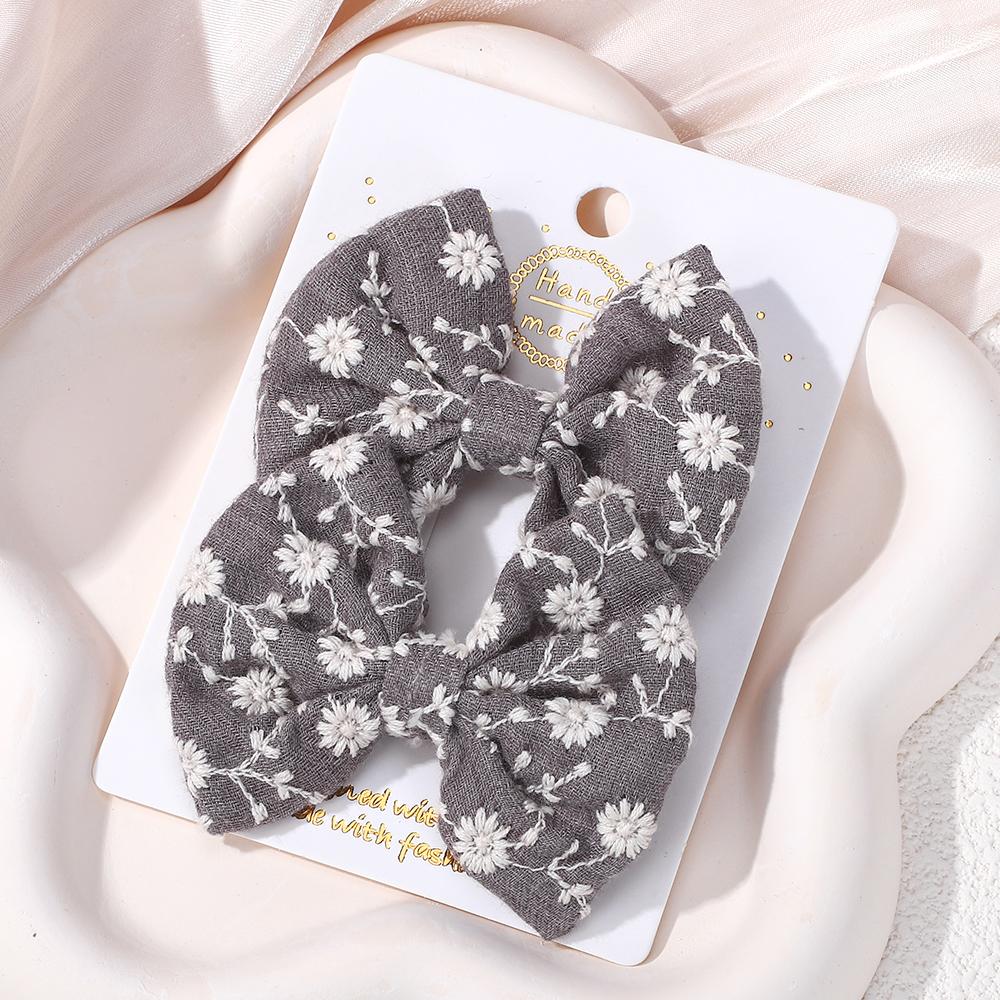 2Pcs/set Bows for Girls Hair Pins Embroidery Printing Hair Clips Solid Color Bowknot Handmade Barrettes Kids Hair Accessories