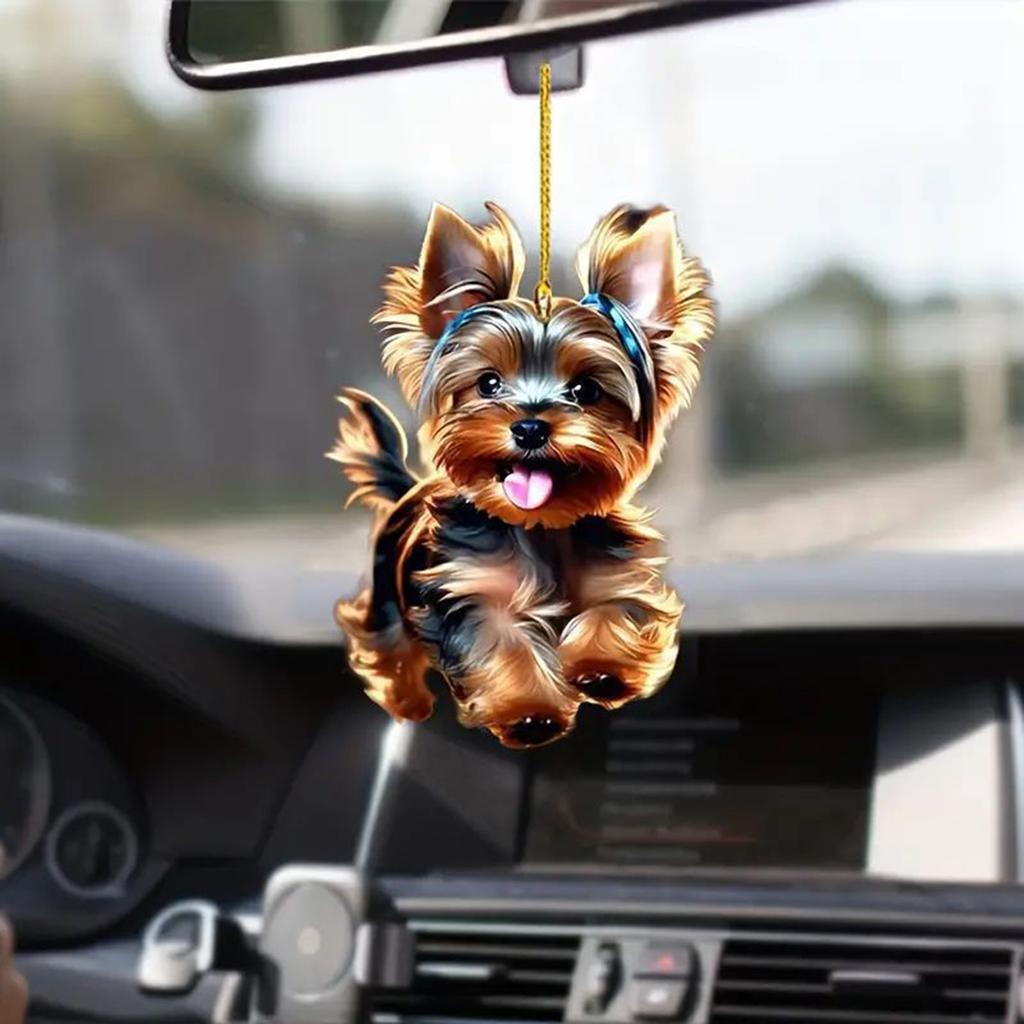 Car Mirror Cute Dog Hanging Lively Playful Yorkie Hanging Ornament for Women Girls Birthday Gifts