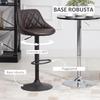 Set of 2 Adjustable Bar Stools with Backrest and Footrest, Metal Base and Faux Leather Seat, 46x48x83-104 Cm, Brown and Black