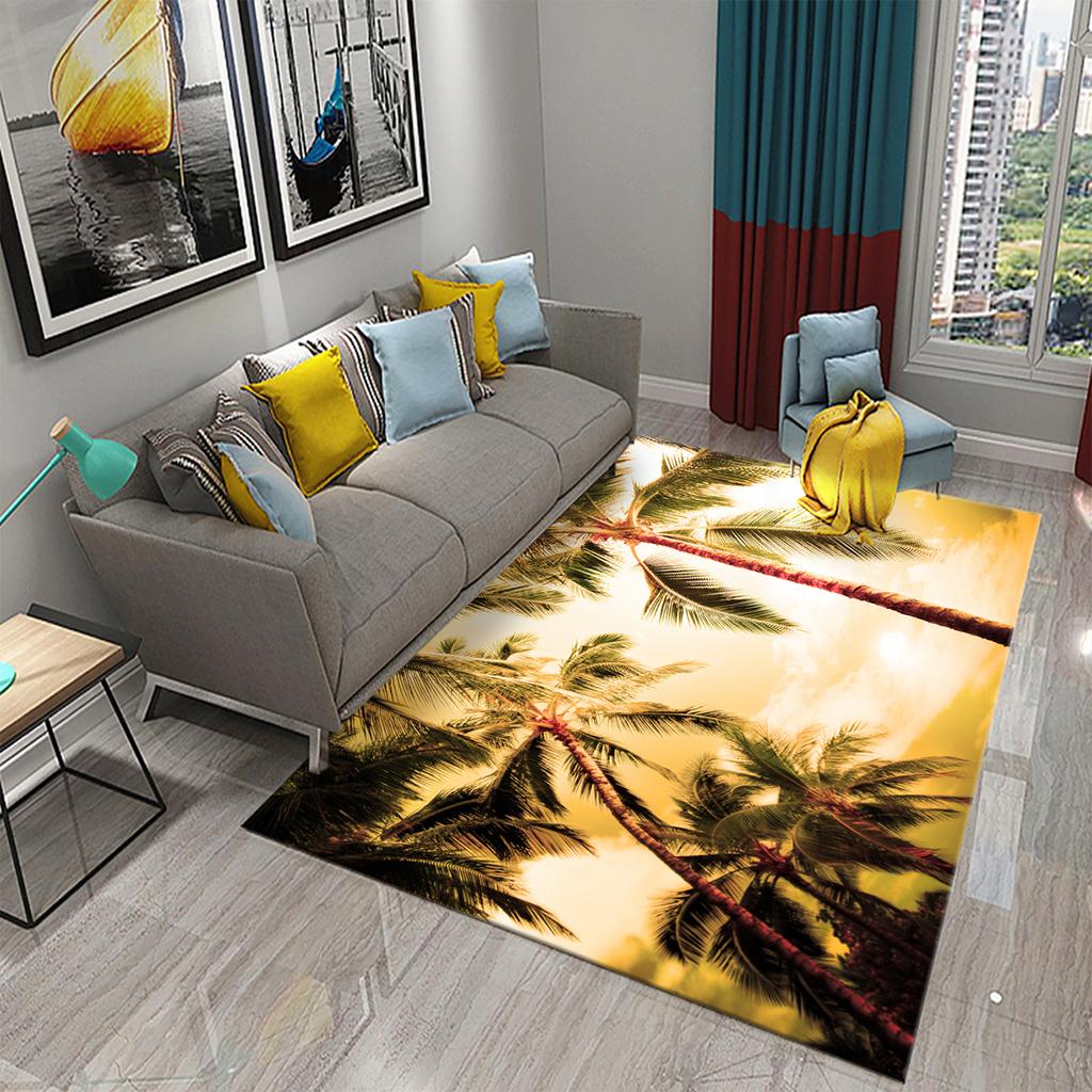 Rug Kitchen Bathroom Entrance Mat Non-Slip Rug Green Tropical Palm Leaf Sunset Rug Living Room Decoration Floor