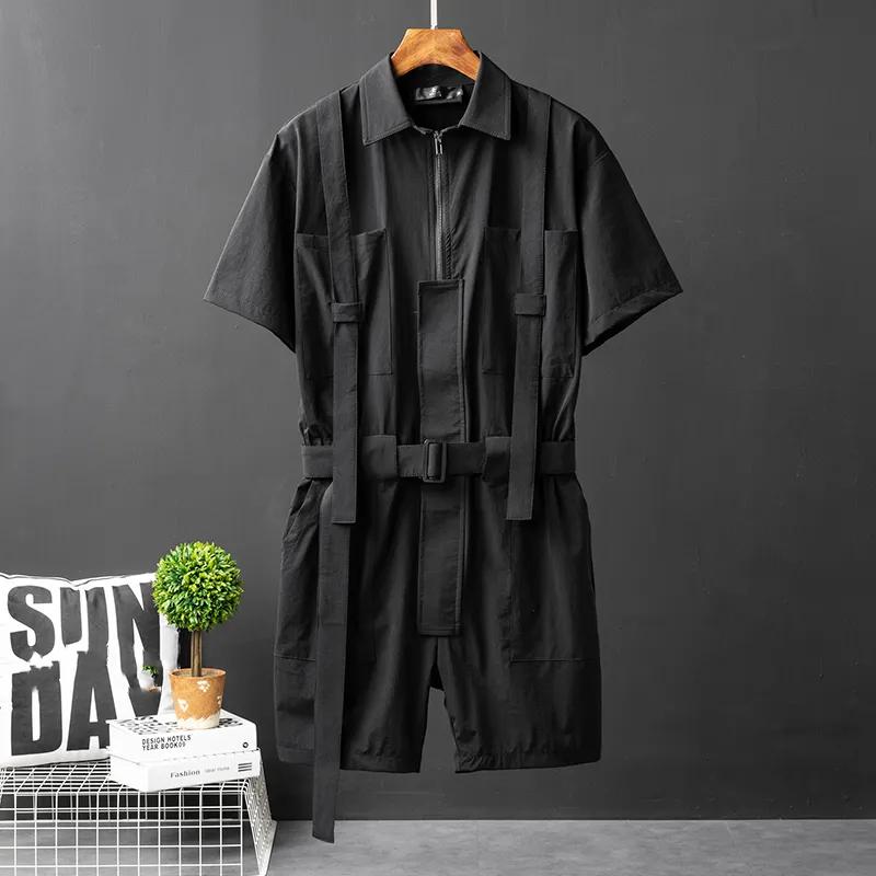 

Мужской однотонный повседневный рабочий комбинезон, молодежный комбинезон свободного кроя с коротким рукавом 2XL чёрный