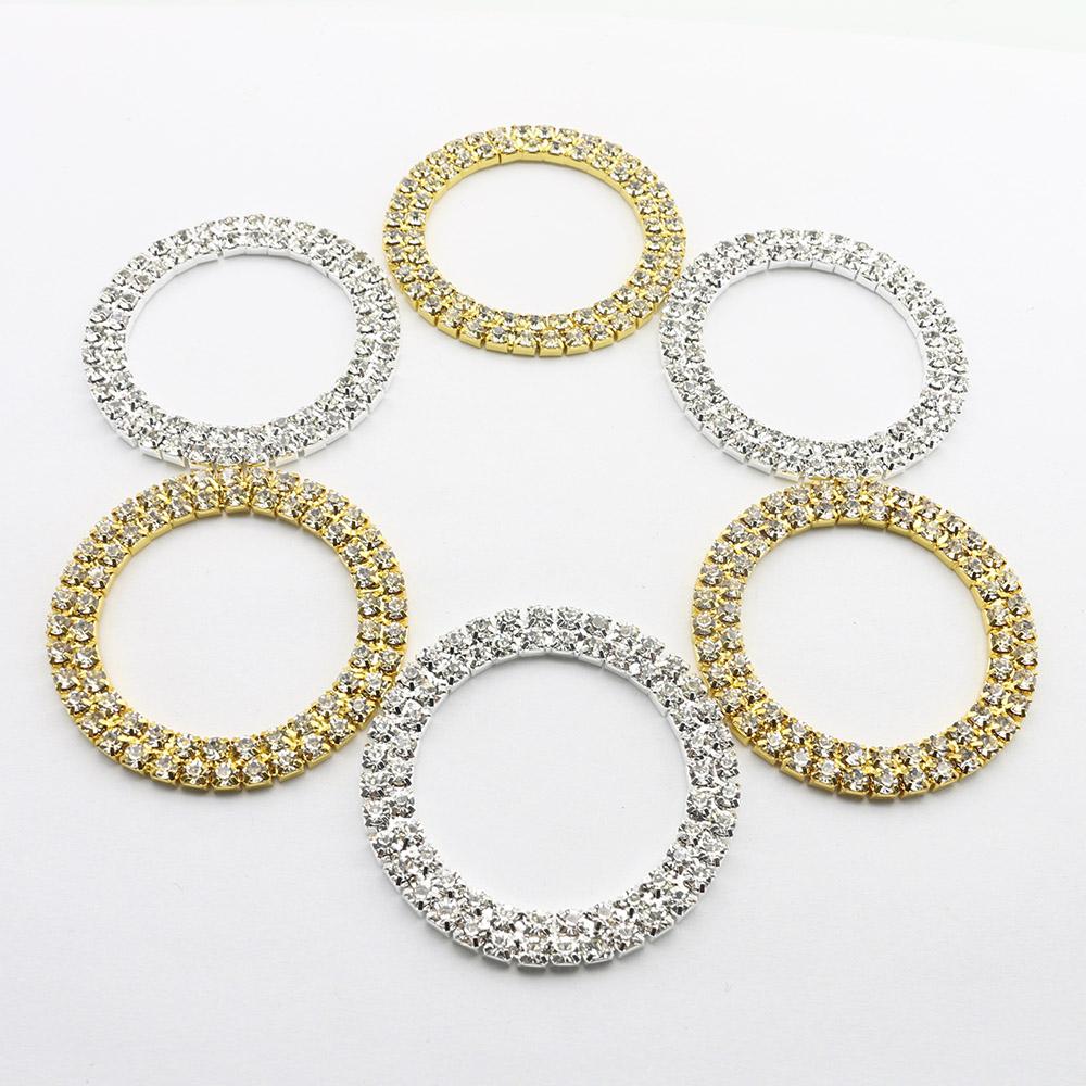 5pcs 48mm No Pole  Double Row Round Rhinestone Buckles for DIY Hair Accessory Wedding Initiation Ribbon Crystal
