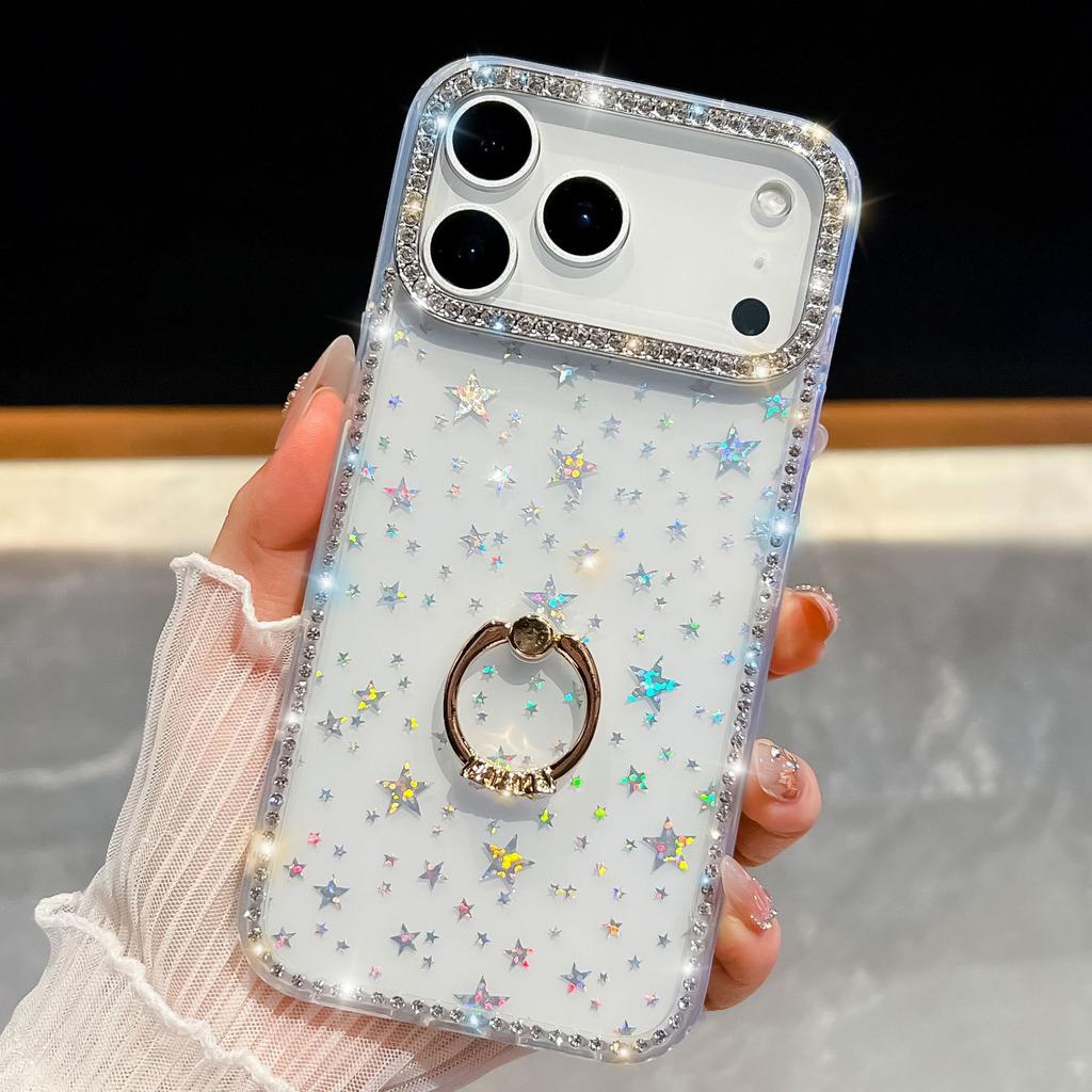 Star Transparent Glitter Powder Suitable for IPhone17Air Phone Case Apple 16 Ring Bracket 15 Diamond Mounted Anti Fall Cover