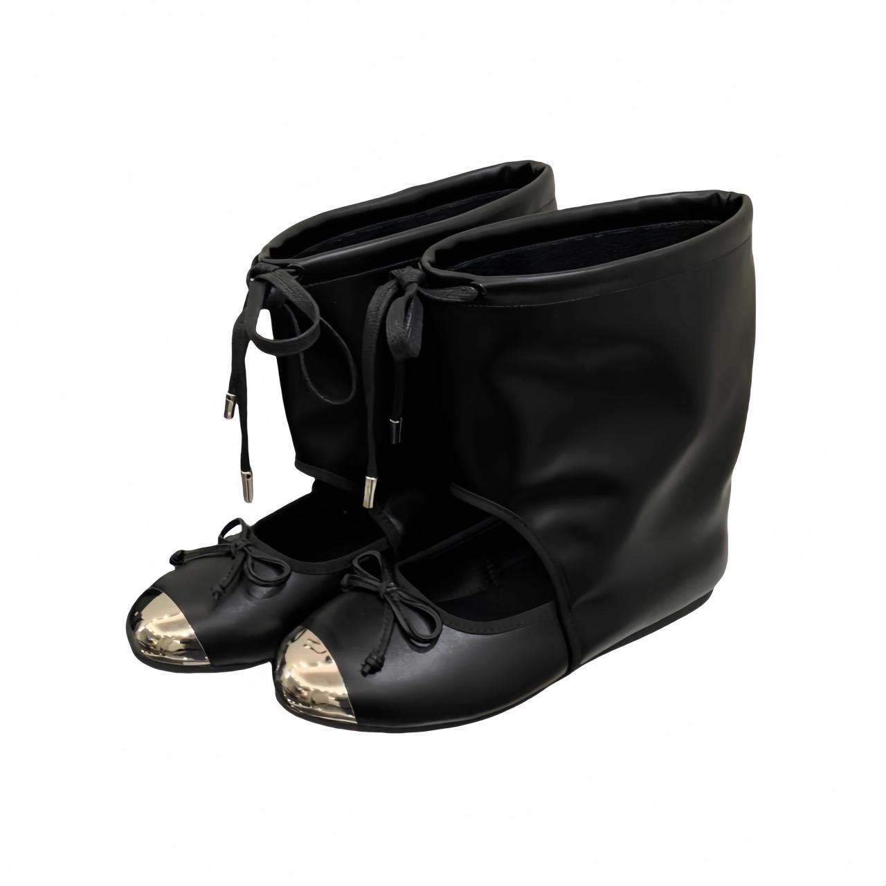 

Fashion Niche Design Round Toe Mary Jane Shoes Women s Lace-up Bow Shallow Mouth Flat Ballet Shoes Summer Slide Boots 35 чёрный