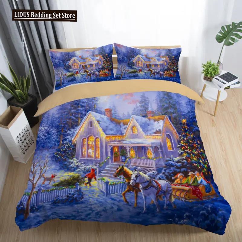 3D Printed Merry Christmas Bedding Set Queen/Twin/King Size  Christmas Decoration Home Bedclothes With Bedding Pillow