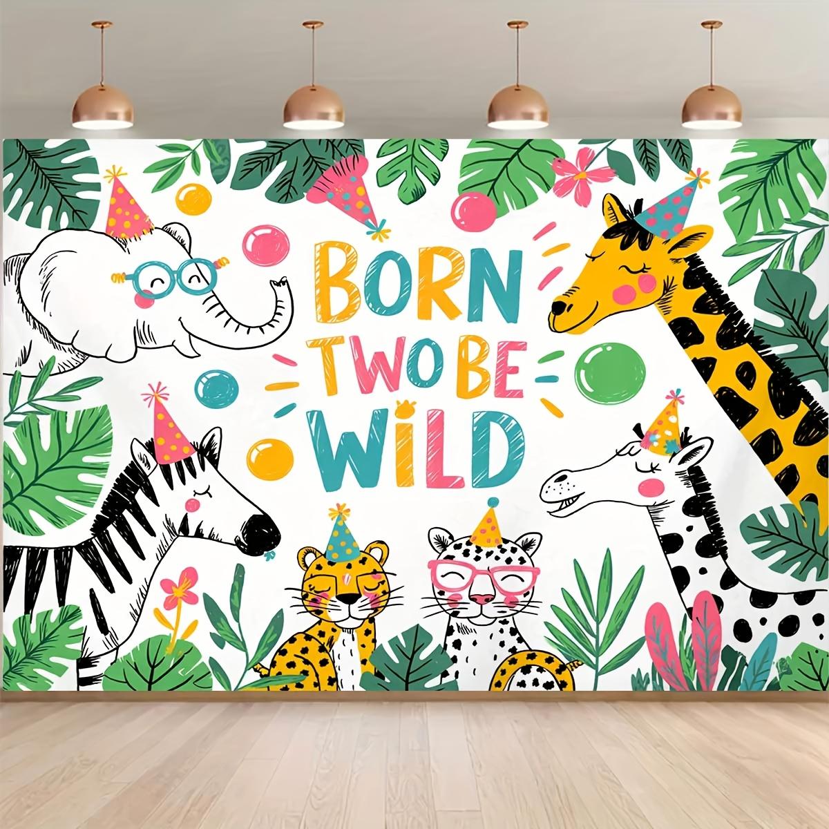 Background banner - Fun Animals BORN TWO BE WILD Pattern Party Decor Banner 100x150cm