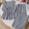 Women's Striped 2 Piece Outfits Tie Front Ruffle Tank Top And Wide Leg Pants Sets Summer Casual Sleeveless Lounge Sets