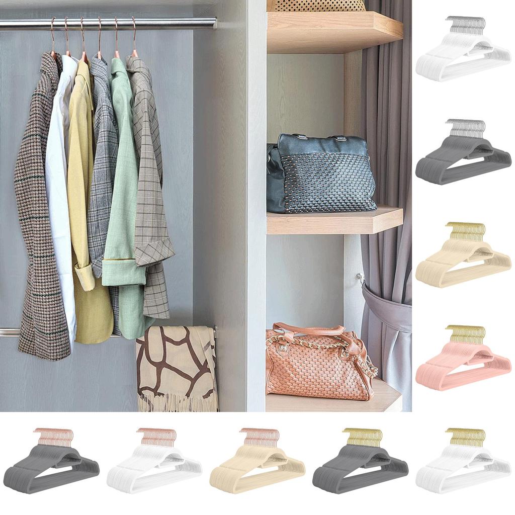 Velvet Flock Hangers Non Slip 360 Degree Hook Coats Hanging Plastic Adjustable