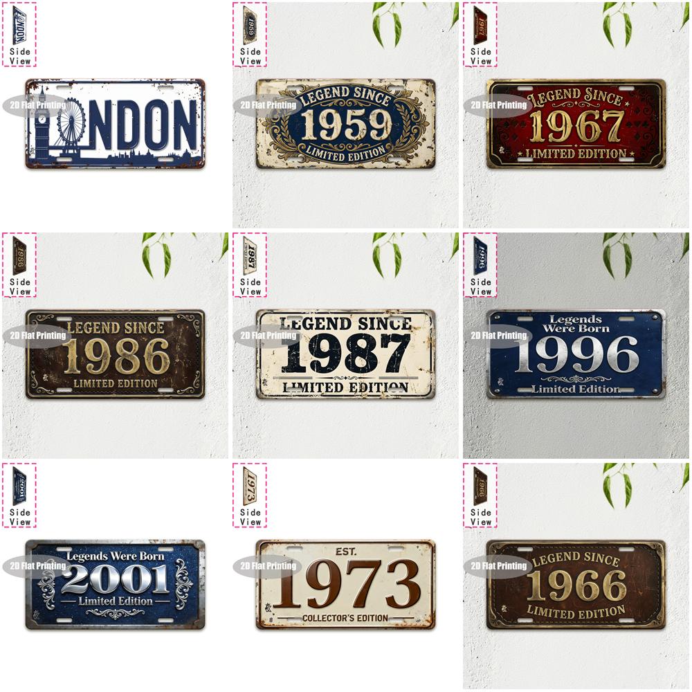 Tin Sign Vintage Durable Metal Plaque Wall Decor Home Office Bar Man Cave City Birth Year License Plate Wall Art