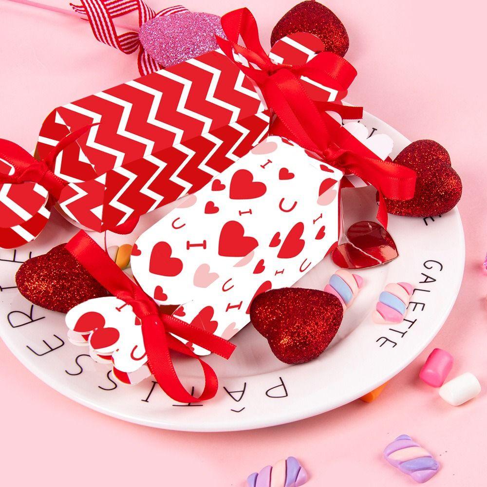 DIY Valentine's Day Candy Container Red Heart Printed Snack Packaging Box  Valentines Day