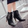 FOREADA Women Ankle Boots Pointed Toe Kitten High Heels Buckle Zipper Short Boots Ladies Fashion Shoes Autumn Winter