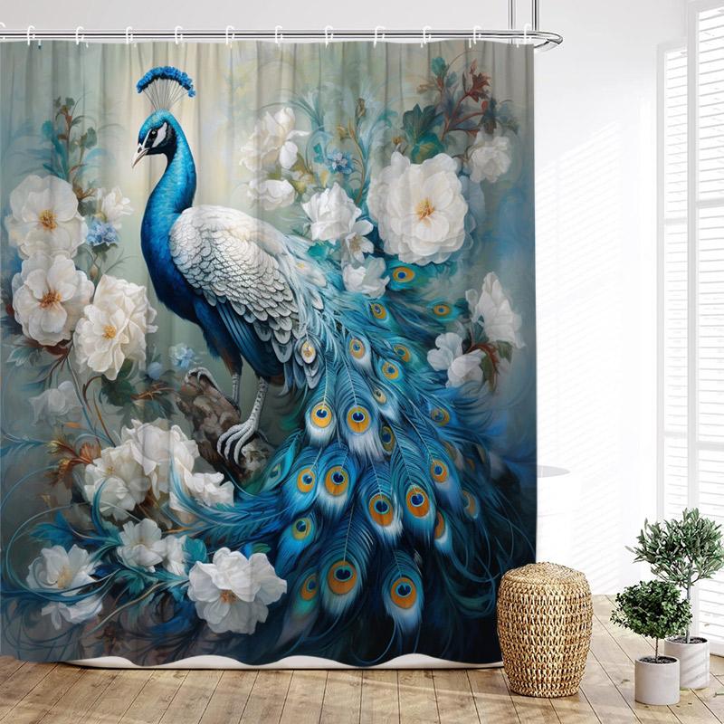 Floral Peacocks Shower Curtain Tree Cave Jungle Flowers Green Plants Birds Modern Home Bathroom Decor Bath Curtains With Hooks
