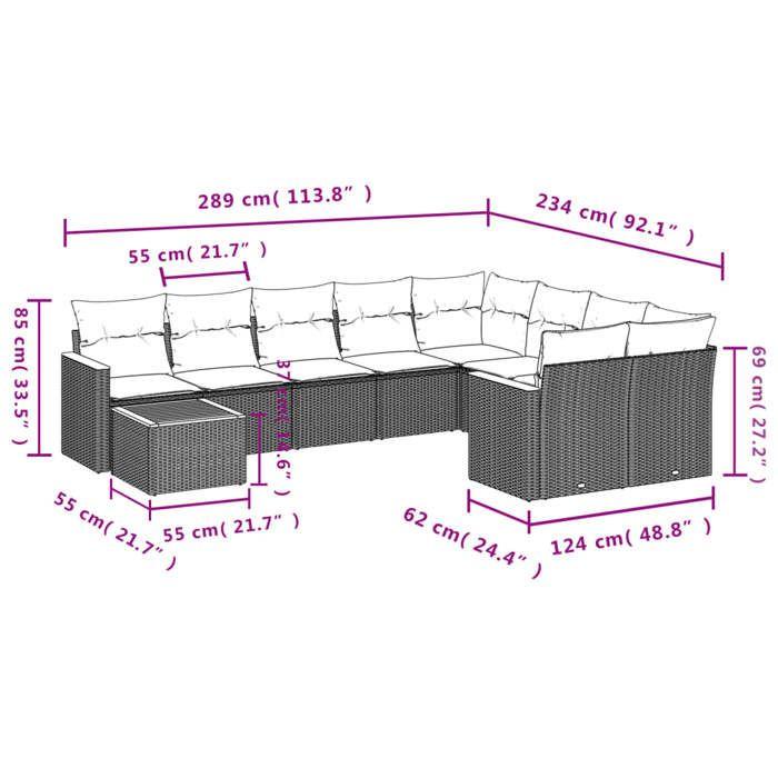 VidaXL Salon de Jardin avec Coussins 10 pcs, Canapés de Terrasse, Ensemble de Meubles de Patio, Mobilier d'Extérieur, Noir 3258717