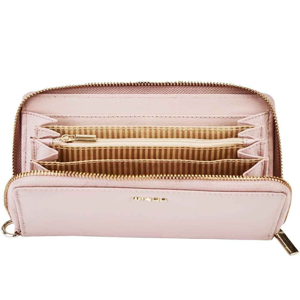 Women' Leather Wallet with Wings Pink Wrist Strap