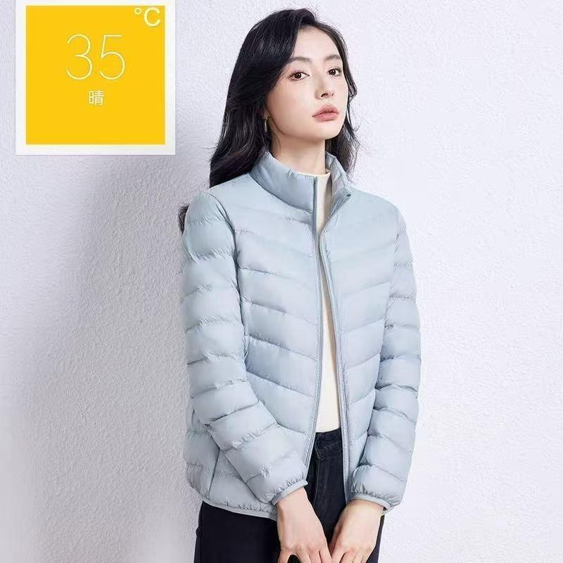 Double-layer fabric Lightweight women's hooded stand-up collar Winter duck down jacket Slim fit