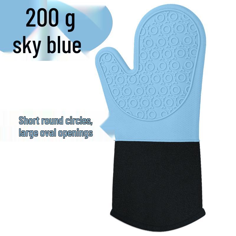 Nine Likes Thick Short Silicone Oven Gloves - Heat Resistant Kitchen Mitts with Two-Finger Design for Baking and Cooking