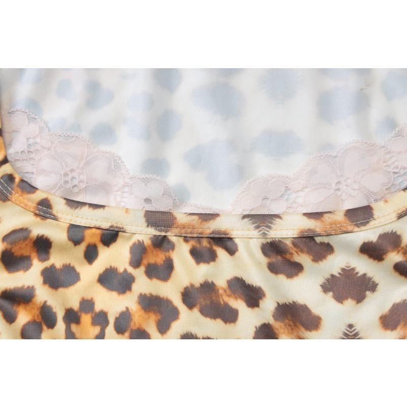 Robe moulante sans manches à imprimé léopard et col carré en dentelle, style sexy et tendance, pour femme