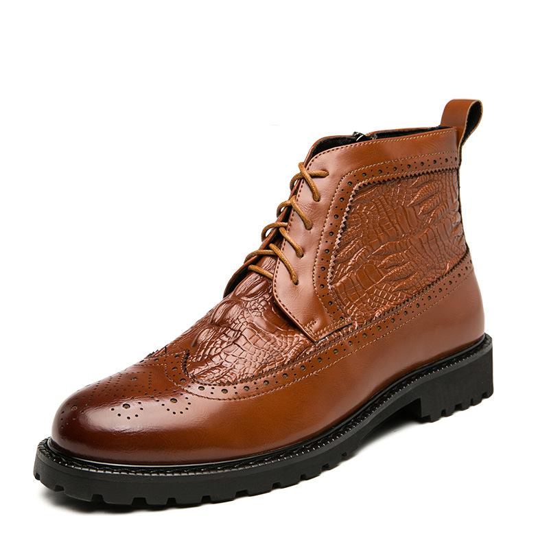 

Brock flower men s boots British leather boots high-top business leather shoes autumn and winter short boots crocodile pattern leathershoes 44 коричневий