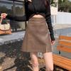 2023 Fall/Winter Women's High Waist PU Leather Mini A-Line Skirt with Slit
