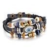 Bohemian Multilayer Braided Leather Bracelet with Eye Beads, Adjustable Couple Wristband
