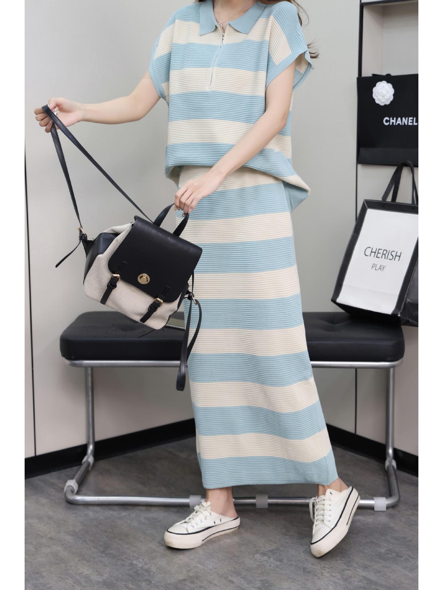 

Women s Casual Half-Zip Polo Collar Knit Vest & Wide-Leg Pants Set for Spring/Summer One Size зелёный
