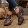 Fashion Women Ankle Boots Mixed Colors Flower Side Zipper Women Shoes Printed High Heels Shoes 2025 Autumn/Winter New Retro Boots Women