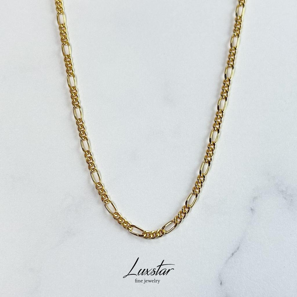 [LUXSTAR] Figaro Chain Necklace, Sterling Silver 925, Gold Plated, Men's & Women's, with Adjustable Chain (Silver, 45cm + 5cm)