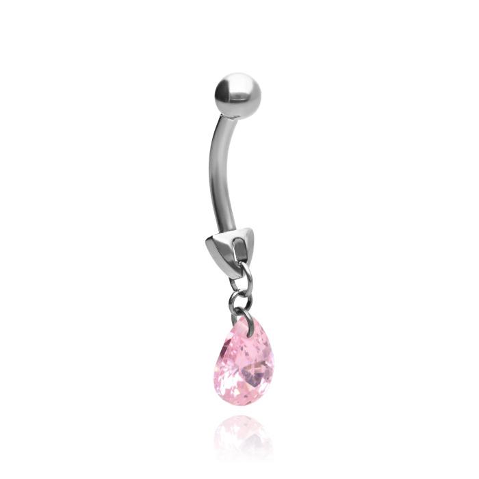 Titanium Belly Button Ring With Pink Zircon - Silver - Tpp-042 1.6/10