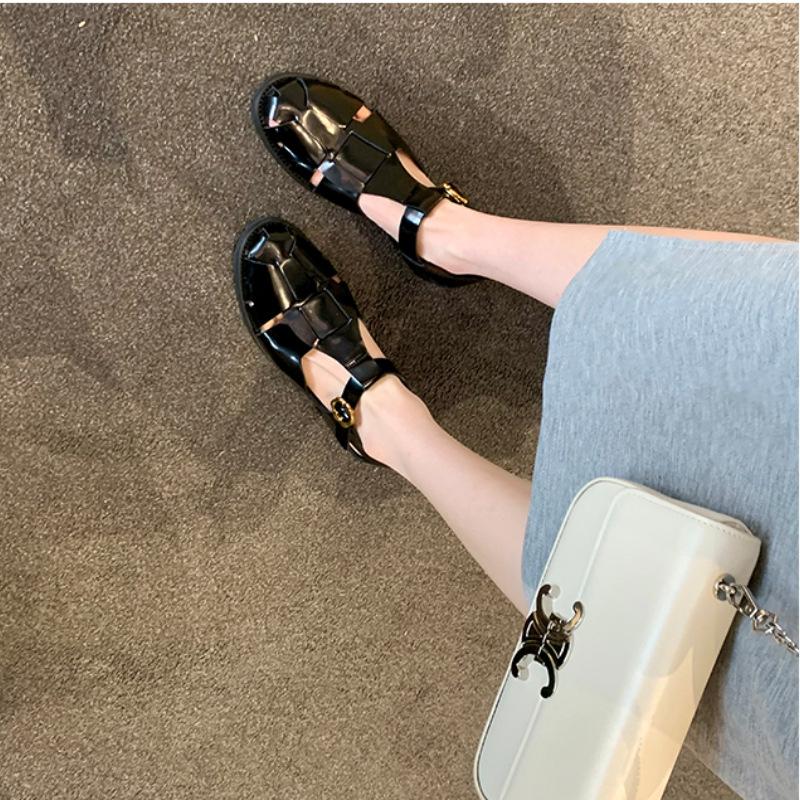 Grape Mom Studiolee Summer Vintage Woven Baotou One-word Buckle with Thickened Bottom To Cover Ugly Roman Sandals Women